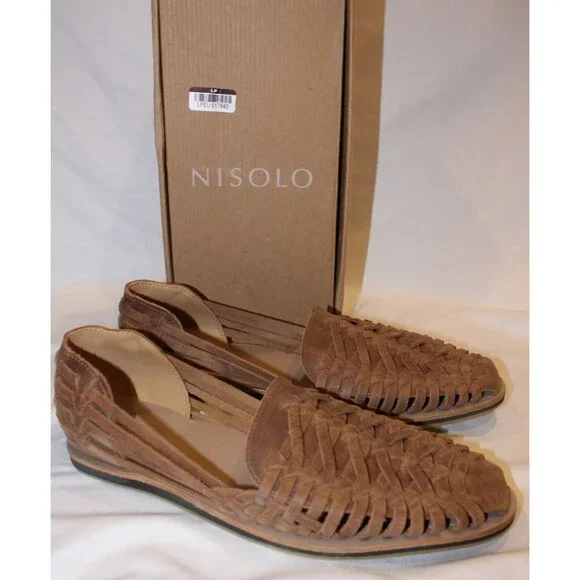 NISOLO MEN'S LEATHER HUARACHES TOBACCO BROWN NIB $150 - Picture 2 of 6